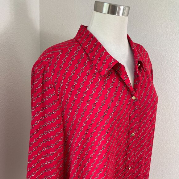 Liz Claiborne Career Womens Plus XXL Red Heart Chain Print Blouse Long Sleeve - Picture 2 of 10